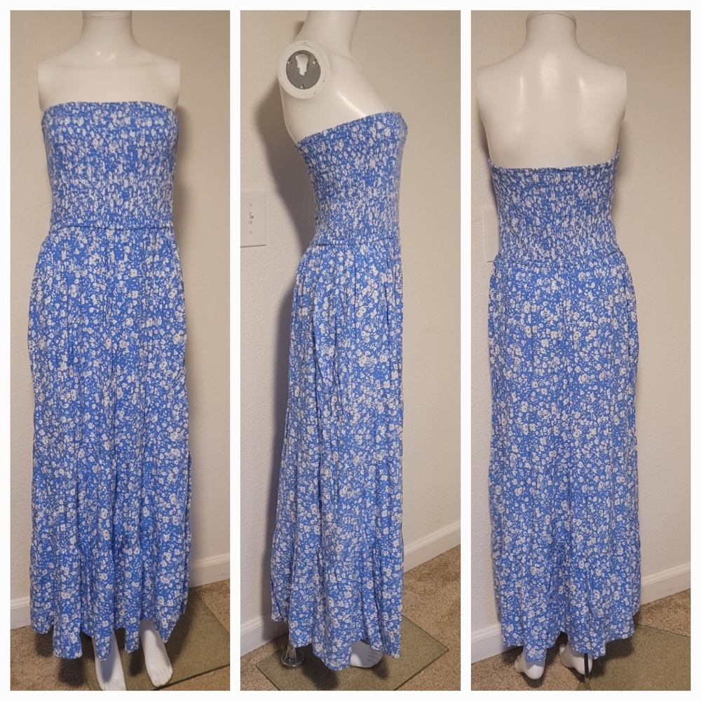 NWT zesica L rayon floral strapless flowy maxi dress